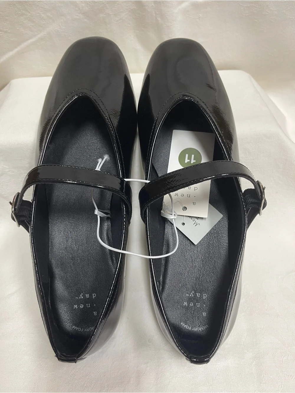 NWT A New Day Womens Shoes 11 Mary Jane Flats Black Faux Patent Leather Buckle